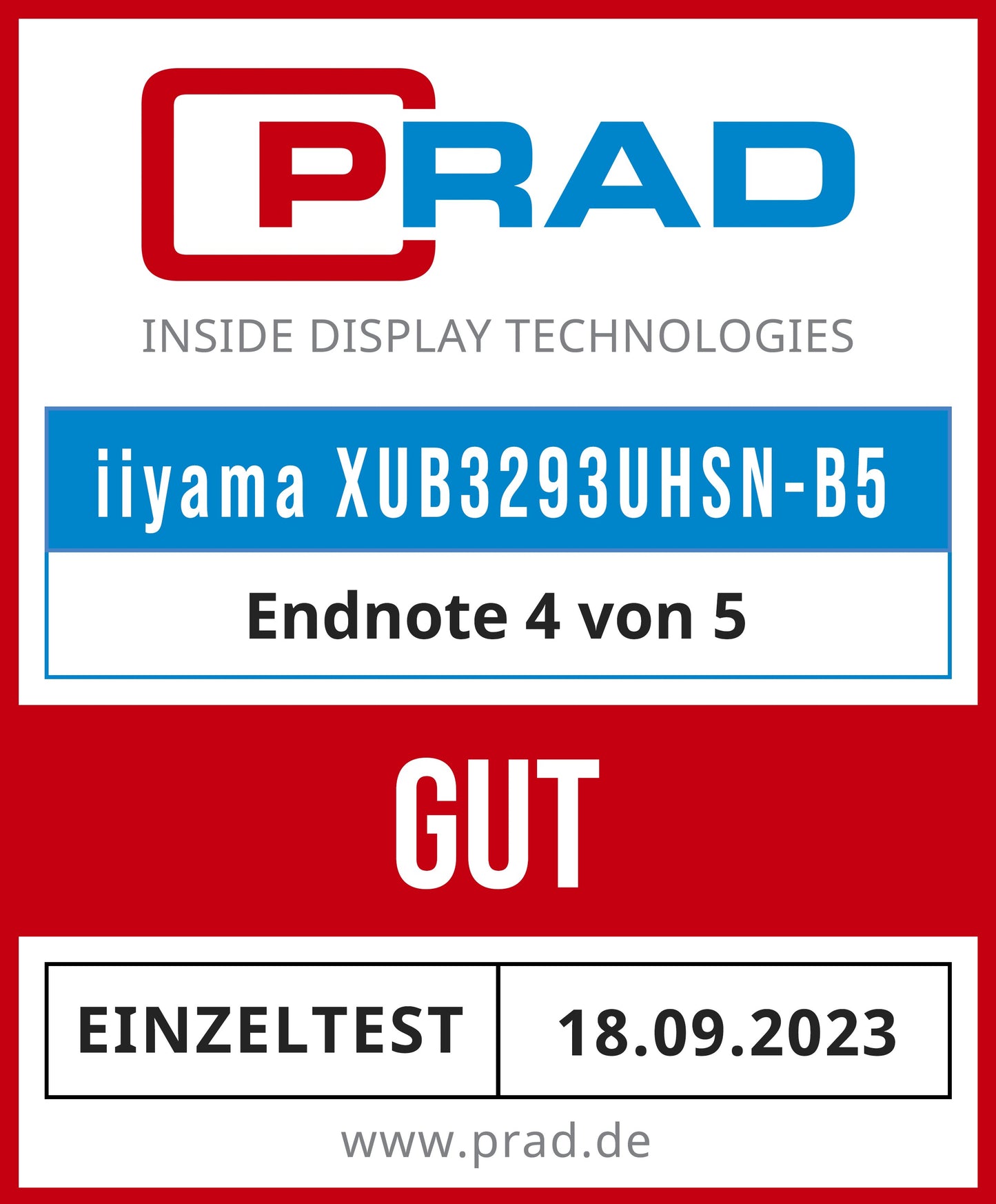 Iiyama ProLite XUB3293UHSN - B5 - 80 cm (31.5") - 3840 x 2160 Pixel - 4K Ultra HD - LCD - 4 ms - Schwarz - Monitor