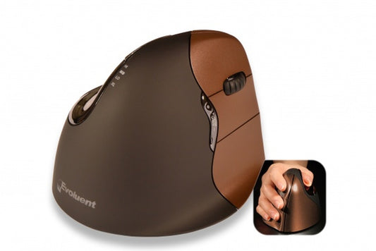 Bakker Evoluent4 Mouse Small Wireless (Right Hand) - rechts - Vertikale Ausführung - Laser - RF Wireless - 2600 DPI - Schwarz - Braun - Maus