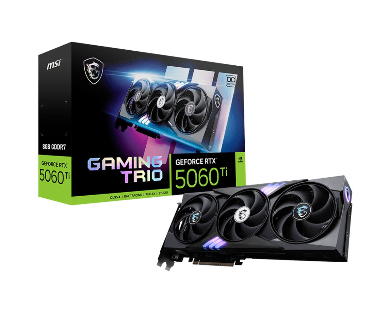 MSI GAMING TRIO OC - GeForce RTX 5060 Ti - 8 GB GDDR7 - PCIe 5.0 x16 - 3 x DisplayPort, HDMI - GDDR7/128 - bit 8GB/2647 MHz/PCI - E 5.0x16 - Grafikkarte