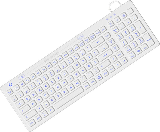 KeySonic KSK - 6031INEL - Wh (DE) - Kompakt Hygienetastatur - Industrietastatur - USB - Beleuchtung - weiß - Volle Größe (100%) - Kabelgebunden - USB - QWERTZ - Weiß - Tastatur