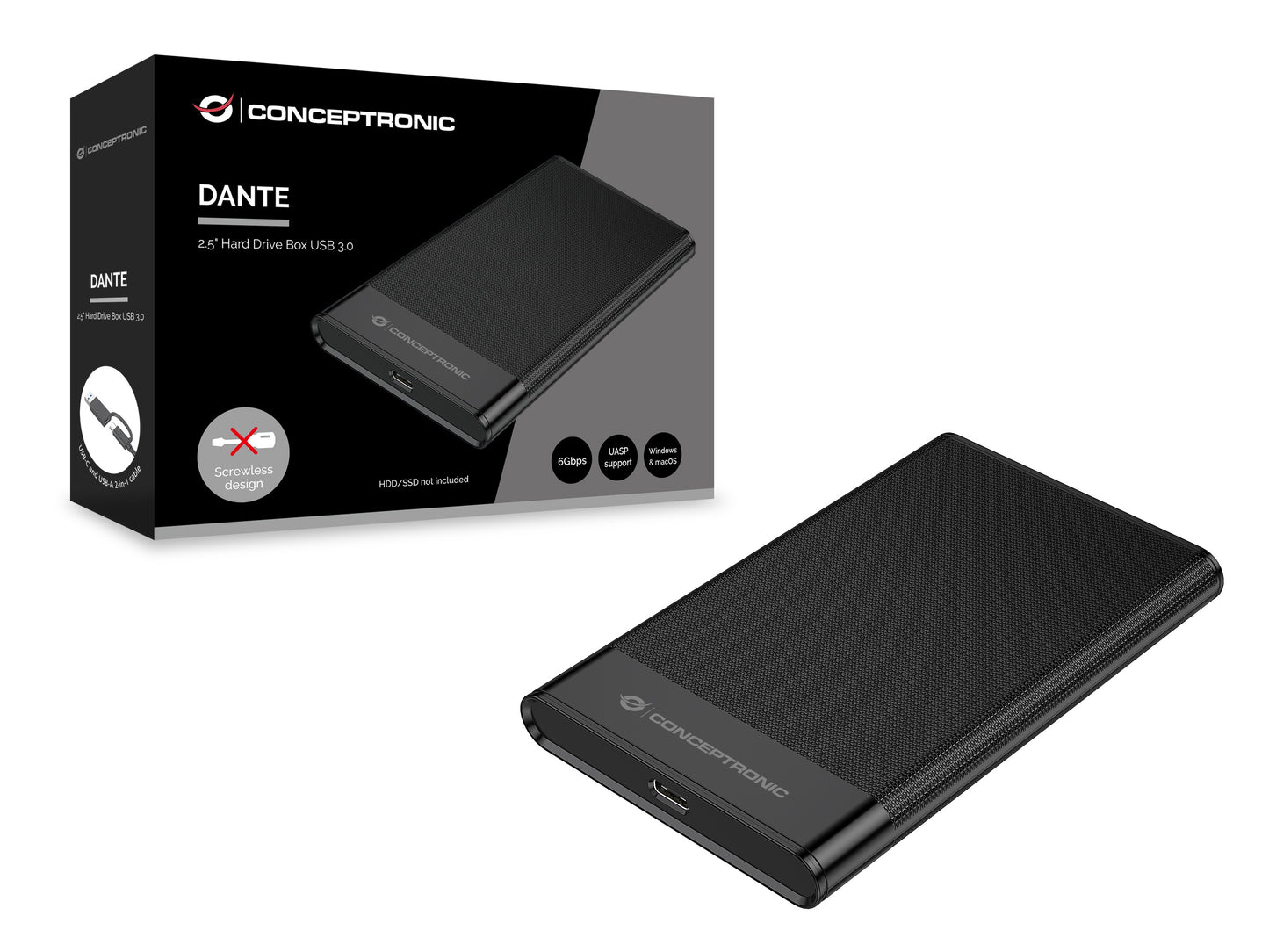 Conceptronic HDD Gehäuse 2.5" SATA I - III HDD/SSD Usb - a & - C - HDD - Wechselrahmen - 2 - HDD - Wechselrahmen - 2,5" - Gehäuse