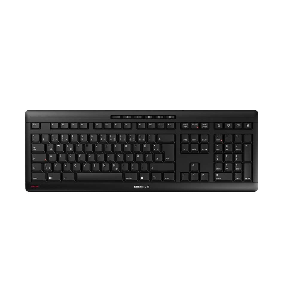 Cherry Contour Design Stream Wireless - Volle Größe (100%) - Verkabelt & Kabellos - RF kabellos + USB - QWERTZ - Schwarz - Tastatur