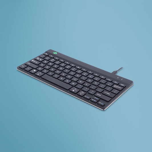 R - Go Ergonomische Tastatur R - Go Compact Break - kompakte Tastatur mit Pausensoftware - QWERTY (US) - Kabelgebunden - Schwarz - Mini - Kabelgebunden - USB - Scherenschalter - QWERTY - Schwarz - Tastatur