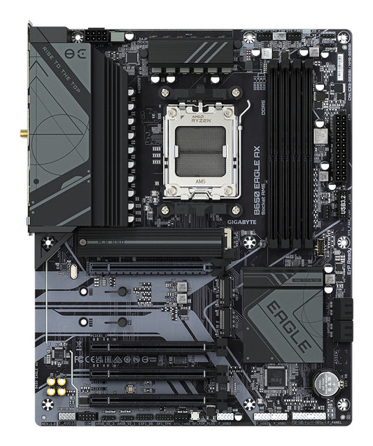 Gigabyte B650 EAGLE AX Mainboard - AMD Ryzen 9000er - Serie - 12+2+2 Phasen VRM - bis zu 7600 MHz DDR5 (OC) - 1xPCIe 5.0 + 2xPCIe 4.0 M.2 - GbE LAN - WIFI 6E - USB 3.2 Gen 2 - AMD - Sockel AM5 - AMD Ryzen 7000 Series - AMD Ryzen 8000 Series - Mainboard