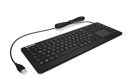 KeySonic KSK - 6231 INEL (FR) Hygienetastatur - Industrietastatur - Beleuchtung - Touchpad - schwarz - 2 Maustasten - USB - Wasserdicht IP68 - Volle Größe (100%) - Kabelgebunden - USB - Membran Key Switch - AZERTY - Schwarz - Tastatur