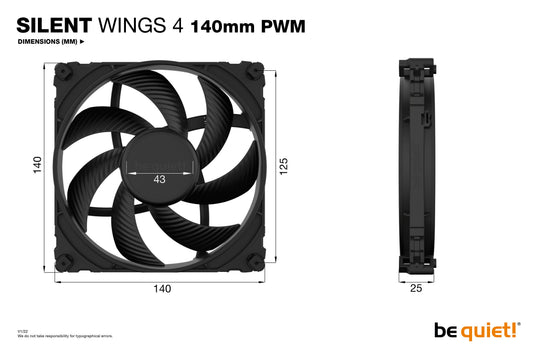 Be Quiet! SILENT WINGS 4 | 140mm PWM - Ventilator - 14 cm - 1100 RPM - 87,16 m³/h - Schwarz - Kühler