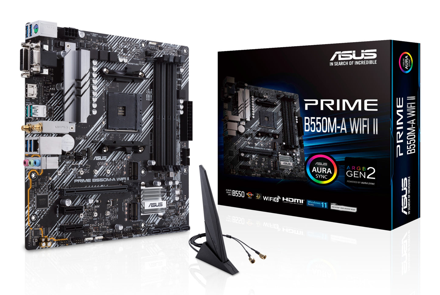 ASUS PRIME B550M - A WIFI II - AMD - Sockel AM4 - AMD Ryzen 3000 Series - AMD Ryzen 5000 Series - Sockel AM4 - DDR4 - SDRAM - 128 GB - Mainboard