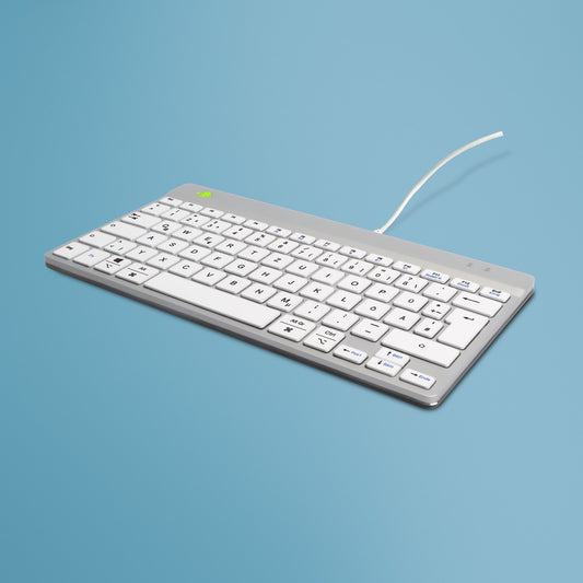 R - Go Ergonomische Tastatur R - Go Compact Break - kompakte Tastatur mit Pausensoftware - QWERTZ (DE) - Kabelgebunden - Weiß - Mini - Kabelgebunden - USB - Scherenschalter - QWERTZ - Weiß - Tastatur