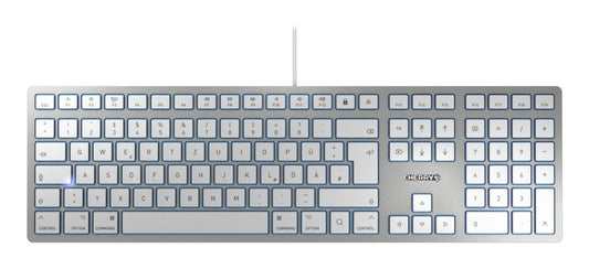 Cherry KC 6000 SLIM für MAC Kabelgebundene Tastatur - Silber/ Weiß - USB (QWERTZ - DE) - Volle Größe (100%) - Kabelgebunden - USB - QWERTZ - Silber - Tastatur