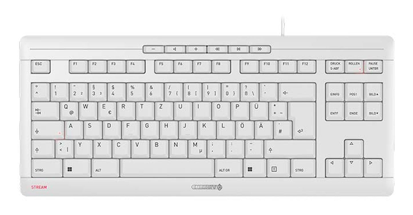Cherry STREAM KEYBOARD TKL - Kabelgebunden - USB - Scherenschalter - QWERTZ - Weiß - Tastatur