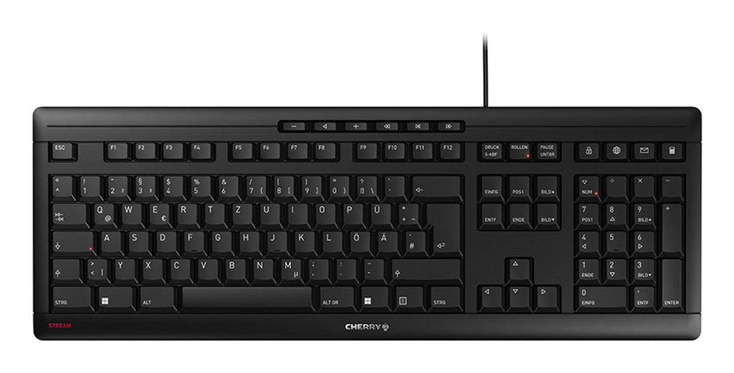 Cherry Contour Design STREAM KEYBOARD Kabelgebundene Tastatur - Schwarz - USB (QWERTZ - DE) - Volle Größe (100%) - Kabelgebunden - USB - Mechanischer Switch - QWERTZ - Schwarz - Tastatur