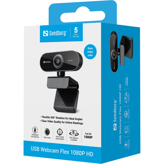 SANDBERG USB Webcam Flex 1080P HD - 2 MP - 1920 x 1080 Pixel - Full HD - 30 fps - USB - Schwarz - Webcam