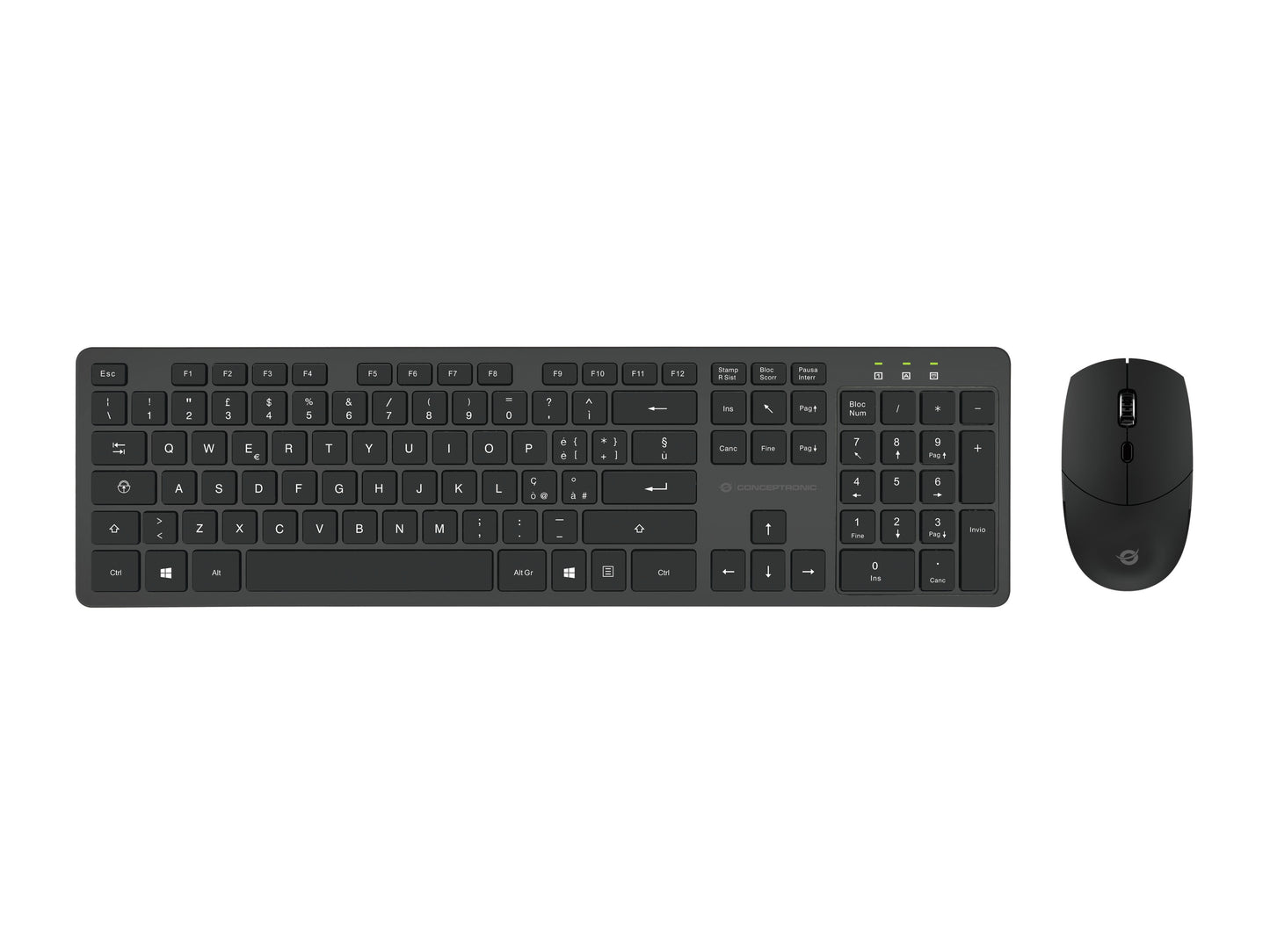 Conceptronic Kabellose Tastatur - und Maus - Kombination - Italienisches Layout - Volle Größe (100%) - Kabellos - RF Wireless - QWERTY - Schwarz - Maus enthalten - Tastatur