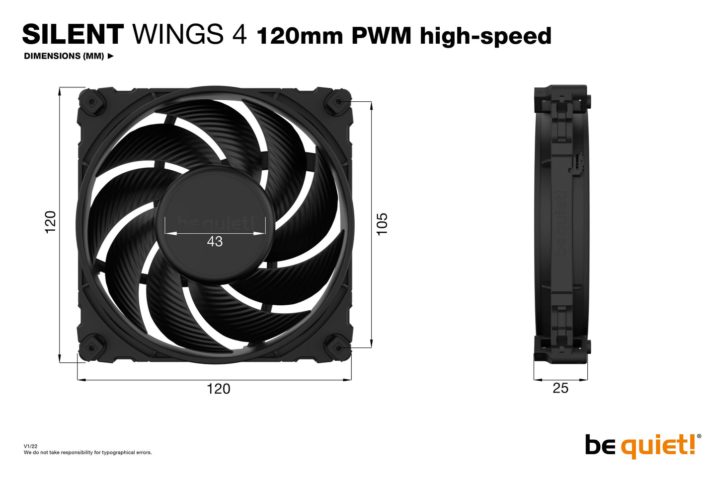 Be Quiet! SILENT WINGS 4 | 120mm PWM high - speed - Ventilator - 12 cm - 2500 RPM - 130,31 m³/h - Schwarz - Kühler
