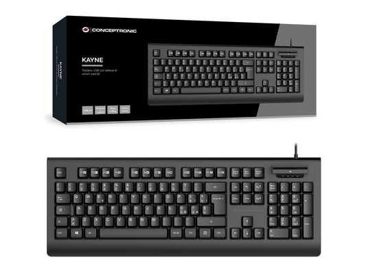 Conceptronic USB Tastatur+Smart ID - Kartenleser Layout IT sw - QWERTY - Tastatur