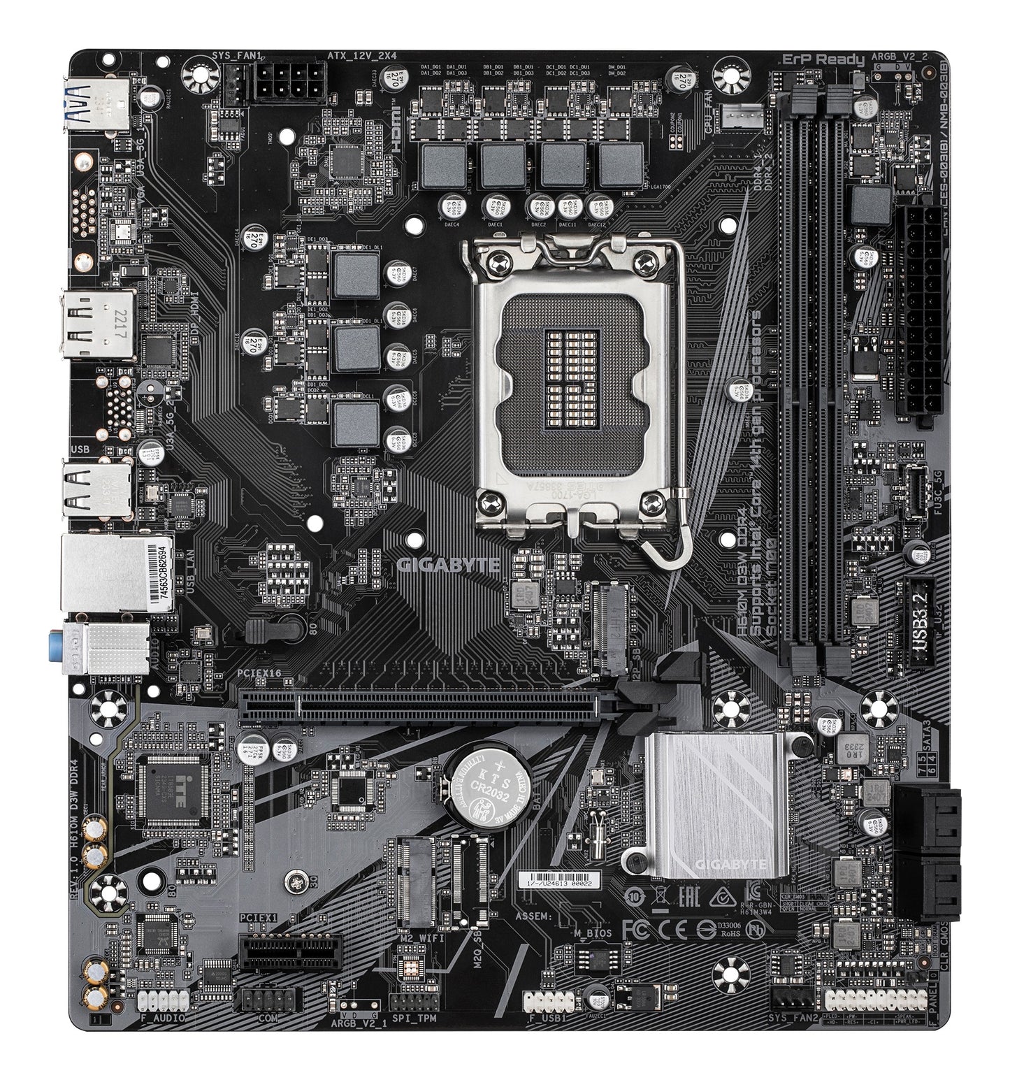 Gigabyte H610M D3W DDR4 Mainboard - Unterstützt 14. Gen. Intel Core CPUs, 5+1+1 Phasen VRM, bis zu 3200 MHz DDR4, 1xPCIe 3.0 M.2, 1 GbE LAN, USB 3.2 Gen 1, Intel, LGA 1700, Intel® Celeron®, Intel Core i3 12th Gen, Intel Core i3 13th Gen, Intel - Mainboard