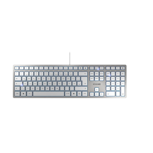 Cherry KC 6000 SLIM Kabelgebundene Tastatur - Silber/ Weiß - USB (QWERTZ - DE) - Volle Größe (100%) - Kabelgebunden - USB - QWERTZ - Silber - Tastatur