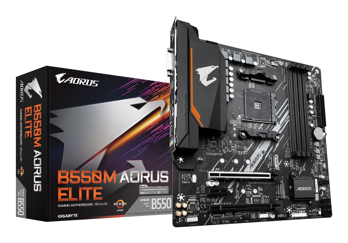 Gigabyte B550M AORUS ELITE - AMD - Socket AM4 - 3rd Generation AMD Ryzen™ 3 - 3rd Generation AMD Ryzen 5 - 3rd Generation AMD Ryzen™ 7 - 3rd... - DDR4 - SDRAM - 128 GB - DIMM - Mainboard