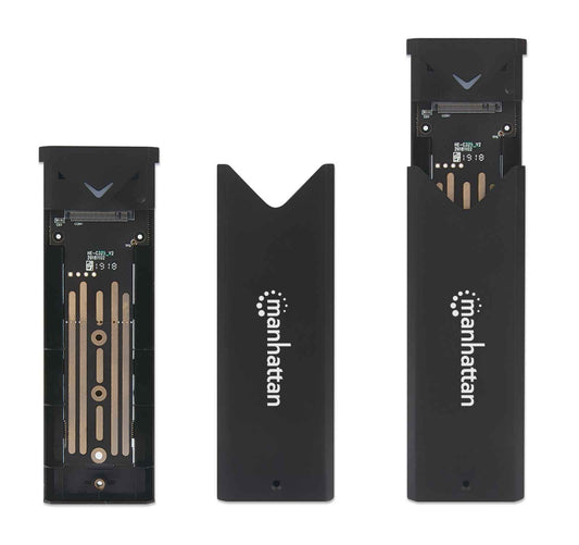 Manhattan M.2 NVMe SSD - Festplattengehäuse - USB 3.2 Gen 2 - USB - C - Buchsenanschluss für bis zu 10 Gbit/s - UASP - konform - Aluminium - schwarz - SSD - M.2 - M.2 - 10 Gbit/s - USB Anschluss - Schwarz - Gehäuse