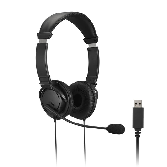 Kensington Classic USB - A Headset mit Mikrofon und Lautstärkeregler - Kabelgebunden - Büro/Callcenter - Schwarz - Kopfhörer