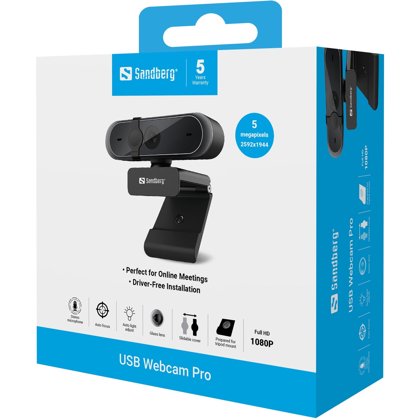 SANDBERG USB Webcam Pro - 5 MP - 2592 x 1944 Pixel - Full HD - 30 fps - 1920x1080@30fps - 2595x1944@30fps - 1080p - Webcam