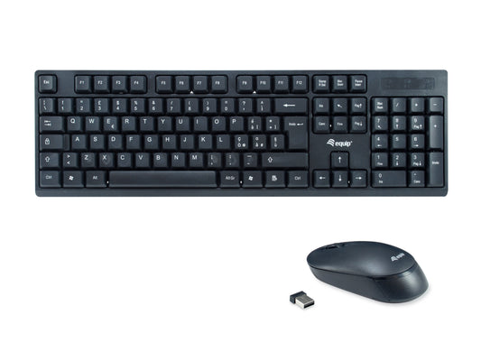 Equip Kabelloses Tastatur und Mausset - IT Layout (QWERTY) - Volle Größe (100%) - Kabellos - RF Wireless - QWERTY - Schwarz - Maus enthalten - Tastatur