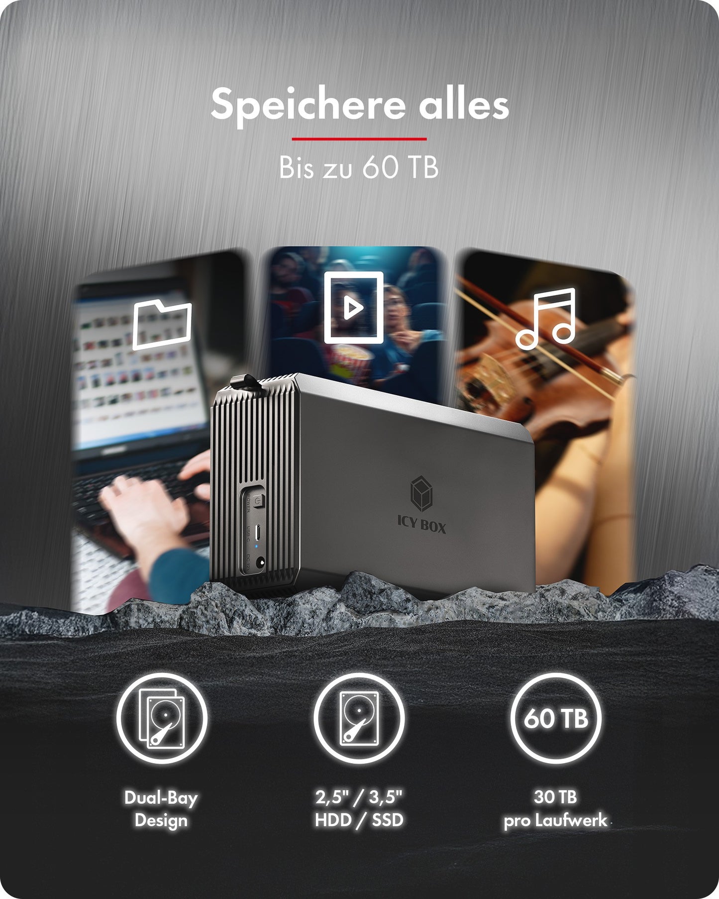 ICY BOX Raid System für 2 - Bay 2.5''/3.5'' SATA Hdd/Ssd - Laufwerks - 2.5" - 2,5" - Gehäuse
