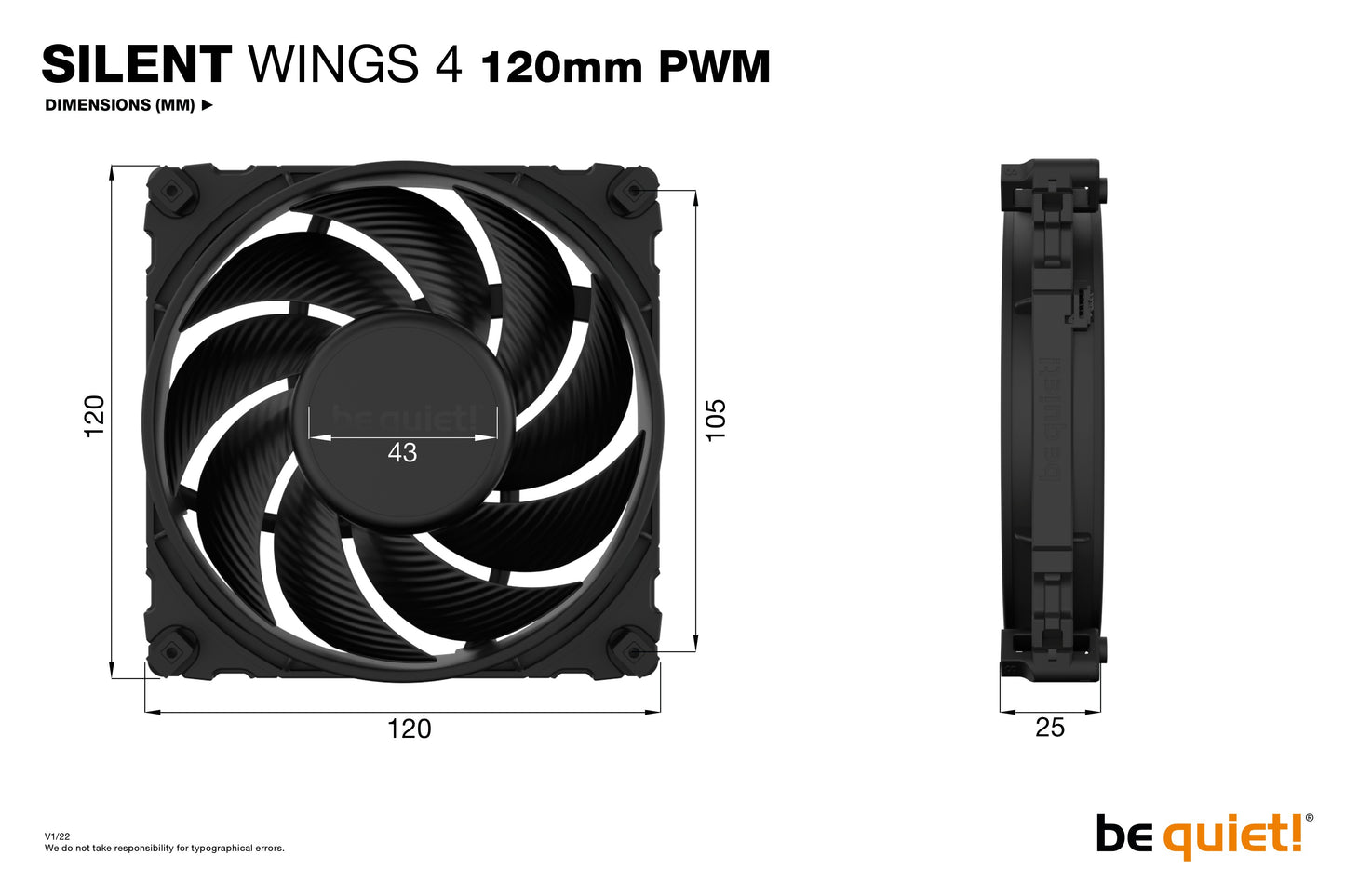 Be Quiet! SILENT WINGS 4 | 120mm PWM - Ventilator - 12 cm - 1600 RPM - 82,74 m³/h - Schwarz - Kühler