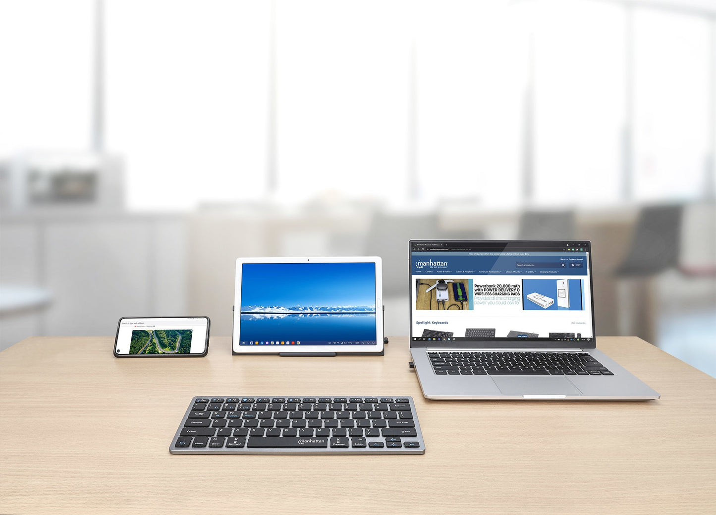 Manhattan 180559 - Mini - Kabellos - RF Wireless + Bluetooth - Scherenschalter - QWERTZ - Schwarz - Grau - Tastatur