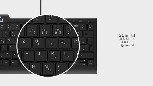 KeySonic KSK - 5010ELC (DE) Mini Tastatur - Hintergrundbeleuchtung - integrierter Nummernblock - Combo - schwarz - Kabelgebunden - USB - Membran Key Switch - QWERTZ - LED - Schwarz - Tastatur