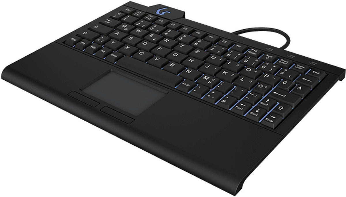 KeySonic KSK - 3210ELU (DE) - Super - Mini Tastatur - Hintergrundbeleuchtung - Touchpad - schwarz - Kabelgebunden - USB - Membran Key Switch - QWERTZ - LED - Schwarz - Tastatur