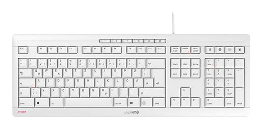 Cherry STREAM KEYBOARD - Kabelgebundene Tastatur - hellgrau - USB (QWERTZ - DE) - Volle Größe (100%) - Kabelgebunden - USB - Mechanischer Switch - QWERTZ - Weiß - Tastatur