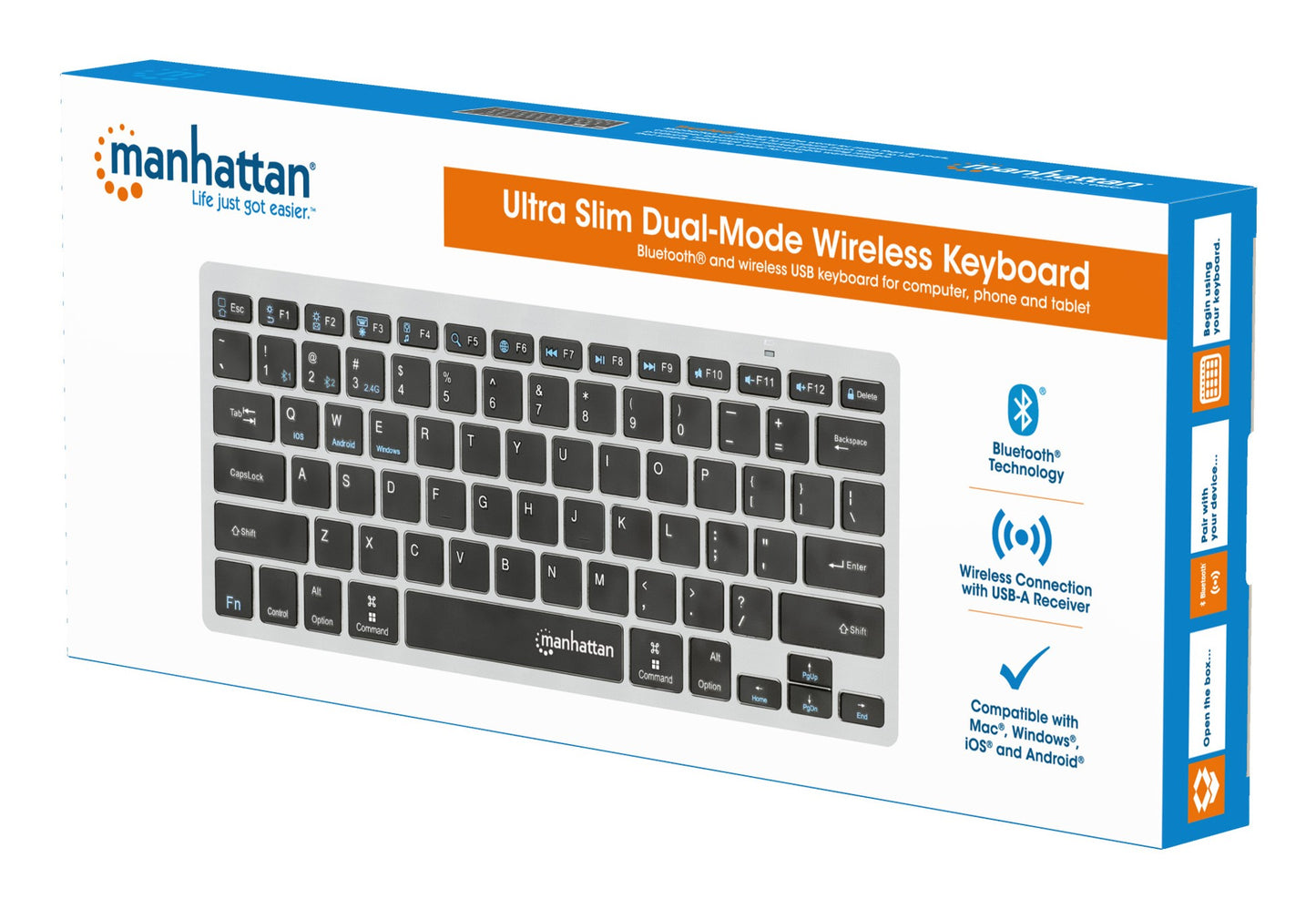 Manhattan 180559 - Mini - Kabellos - RF Wireless + Bluetooth - Scherenschalter - QWERTZ - Schwarz - Grau - Tastatur