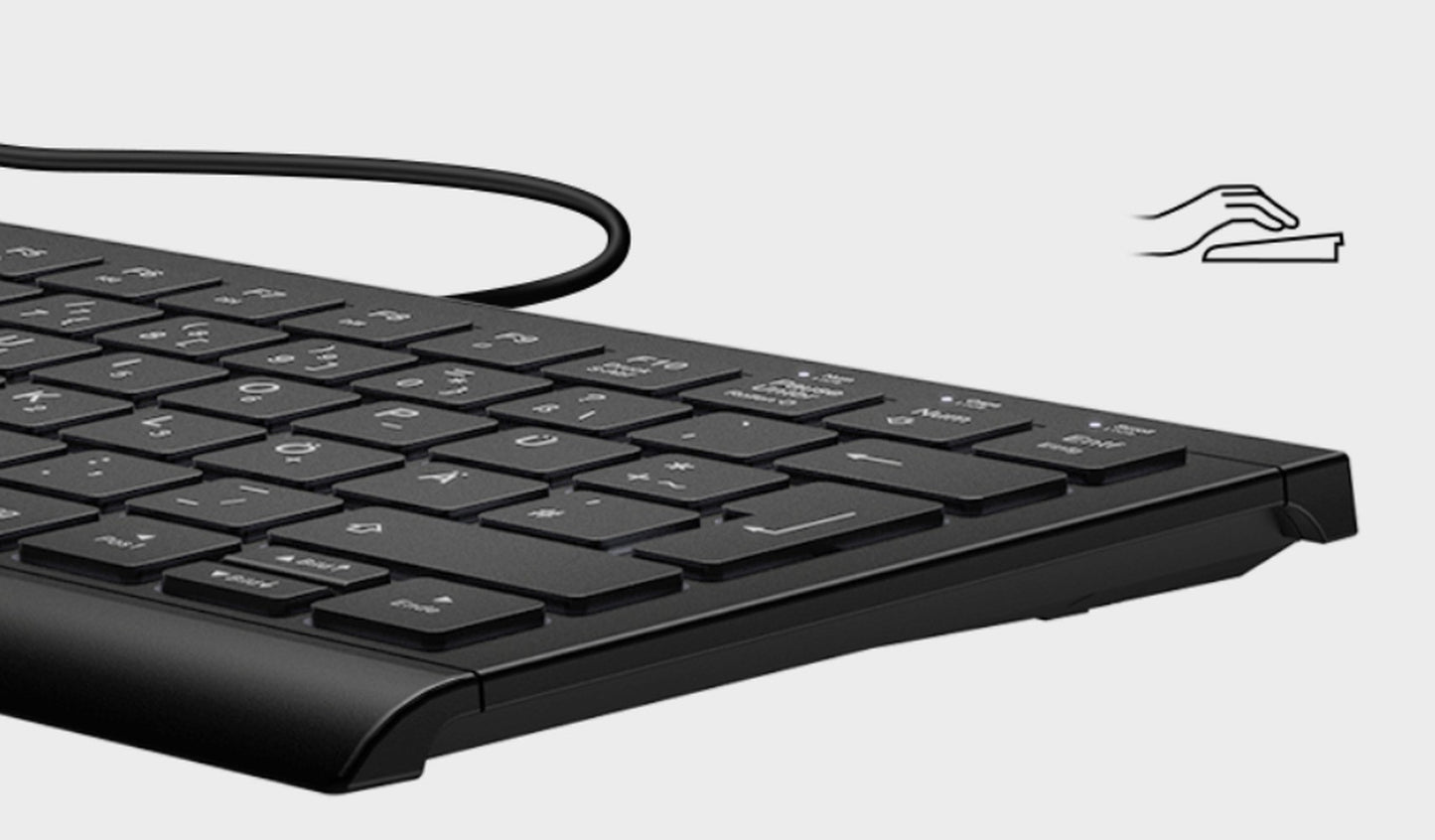 KeySonic KSK - 5010ELC (DE) Mini Tastatur - Hintergrundbeleuchtung - integrierter Nummernblock - Combo - schwarz - Kabelgebunden - USB - Membran Key Switch - QWERTZ - LED - Schwarz - Tastatur