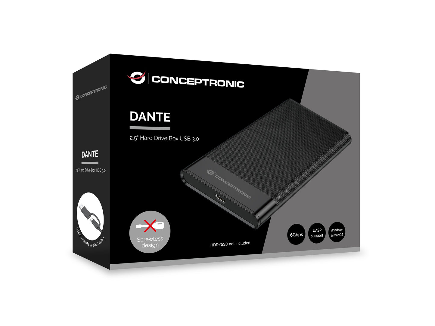 Conceptronic HDD Gehäuse 2.5" SATA I - III HDD/SSD Usb - a & - C - HDD - Wechselrahmen - 2 - HDD - Wechselrahmen - 2,5" - Gehäuse