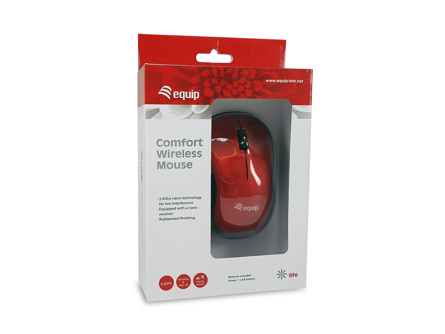Equip Kabellose komfort - Beidhändig - Optisch - RF Wireless - Rot - Maus