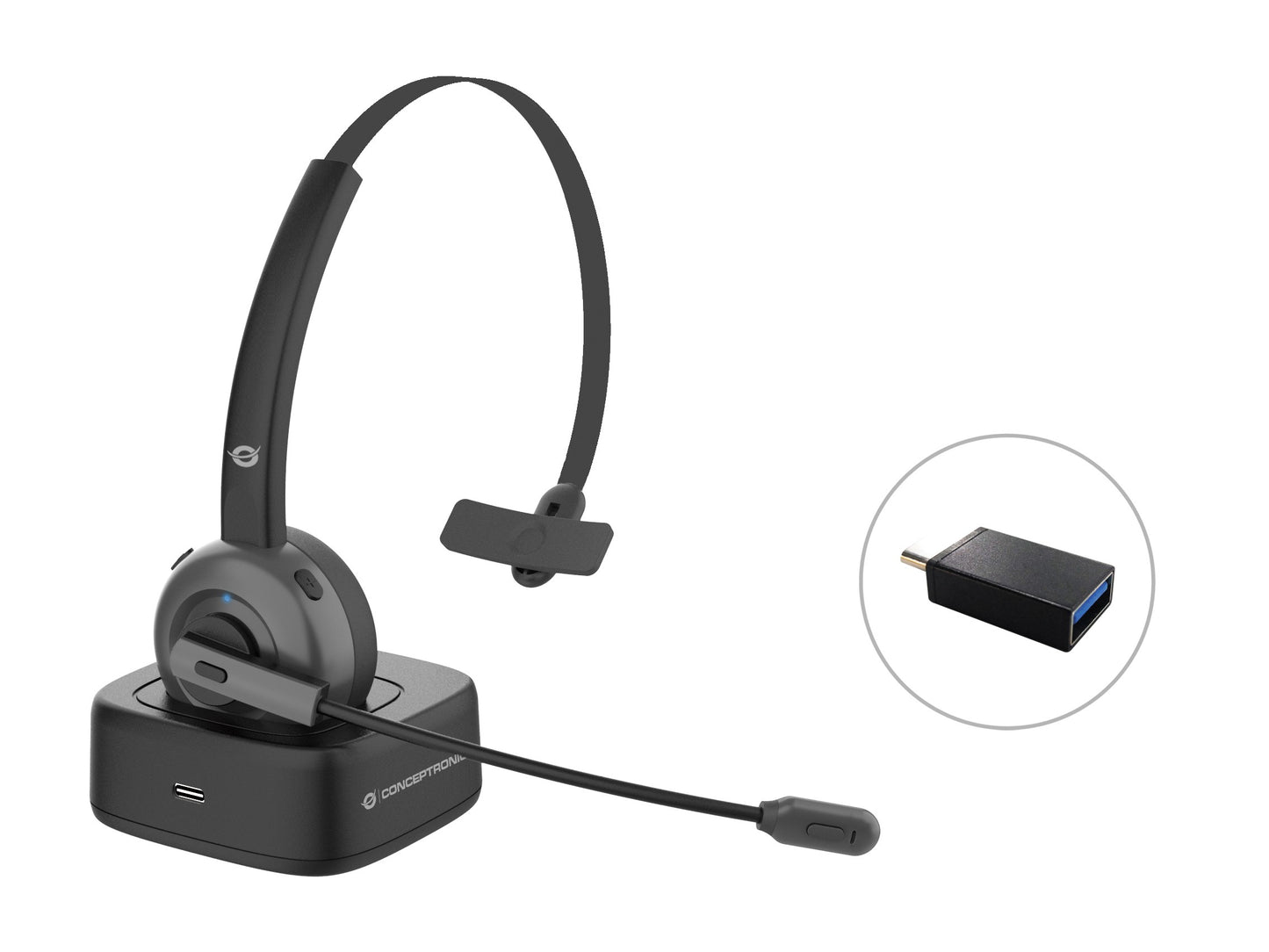 Conceptronic POLONA Kabelloses Bluetooth mit Ladedoc - Kabellos - Büro/Callcenter - 0 - 20000 Hz - 150 g - Kopfhörer - Schwarz - Headset