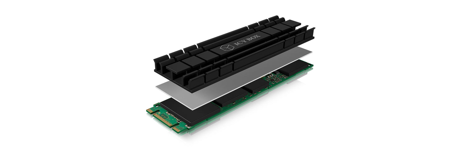ICY BOX IB - M2HS - 701set für M.2 2280 SSD - für PC/PS5 - Aluminium - 5 mm dick/Radiator - Schwarz - Kühler