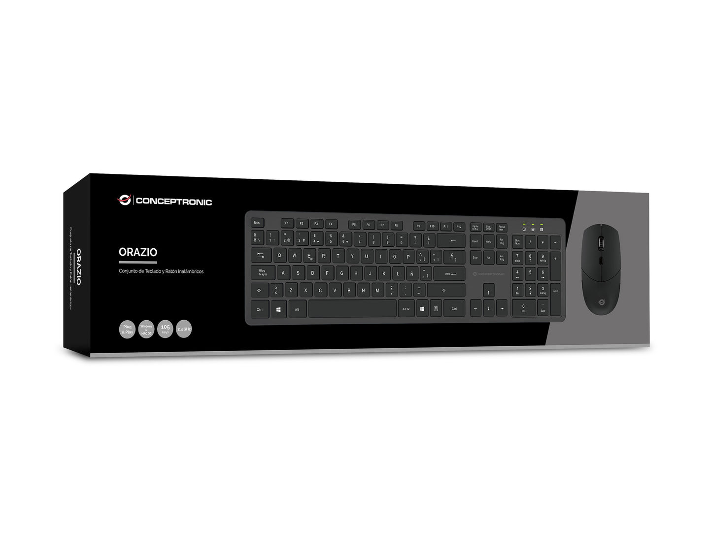 Conceptronic Kabellose Tastatur - und Maus - Kombination - Spanisches Layout - Volle Größe (100%) - Kabellos - RF Wireless - QWERTY - Schwarz - Maus enthalten - Tastatur