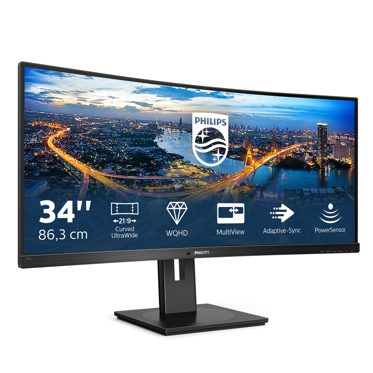 Philips B Line 345B1C/00 - 86,4 cm (34") - 3440 x 1440 Pixel - Quad HD - LCD - 4 ms - Schwarz - Monitor