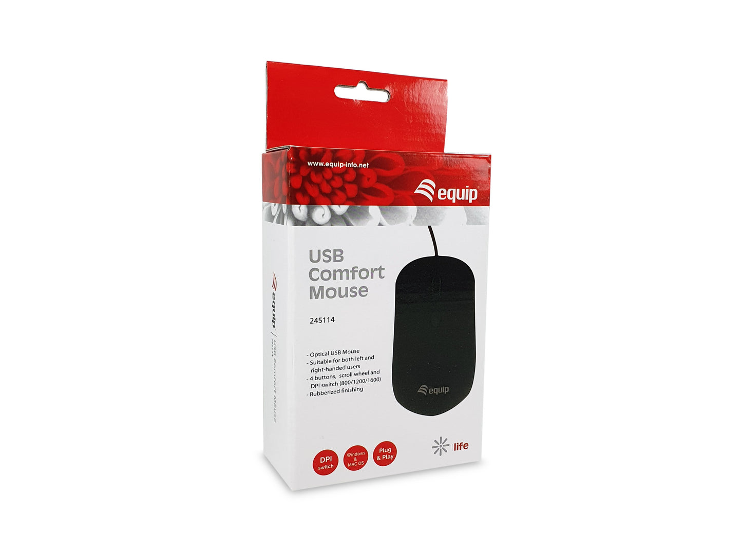 Equip USB - Komfortmaus - Beidhändig - Optisch - USB Typ - A - 1600 DPI - Schwarz - Maus