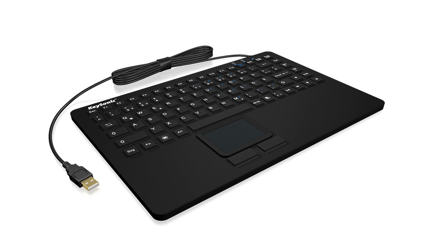 KeySonic KSK - 5230 IN (US) Industrie Tastatur - USB - Touchpad - schwarz - 2 Maustasten - wasserdicht IP68 - Mini - Kabelgebunden - USB - Membran Key Switch - QWERTY - Schwarz - Tastatur