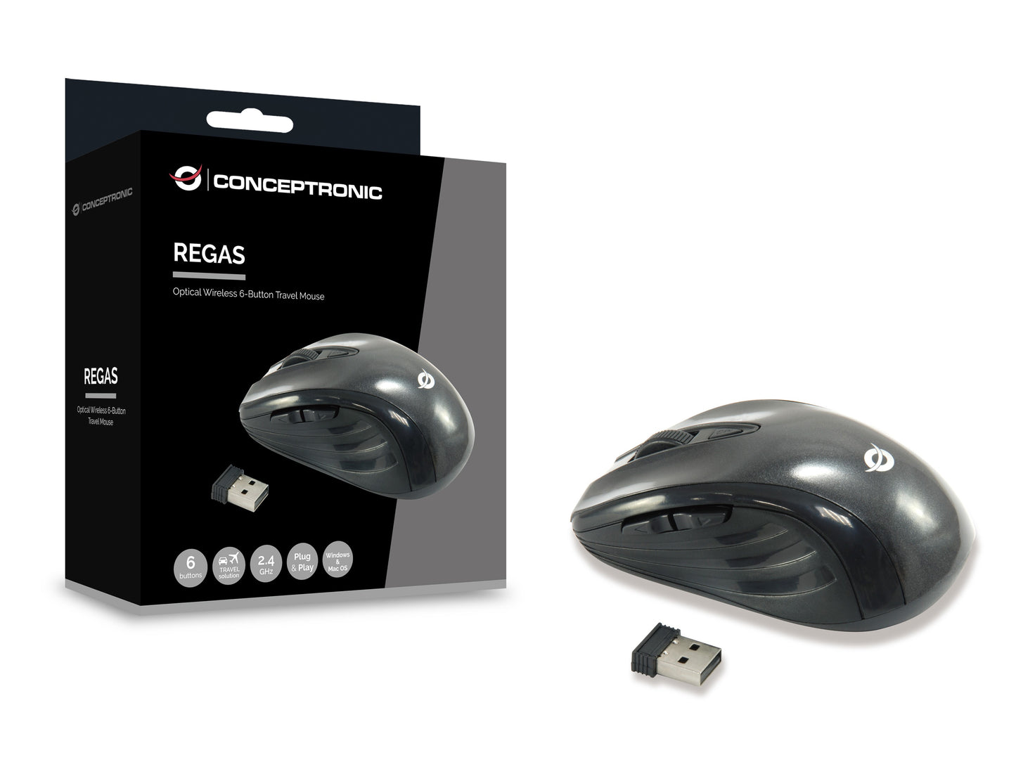 Conceptronic Mouse 5 Button Wireless TRV Diese drahtlose optische Reisemaus mit fünf Tasten nutzt - 1.600 dpi - Maus