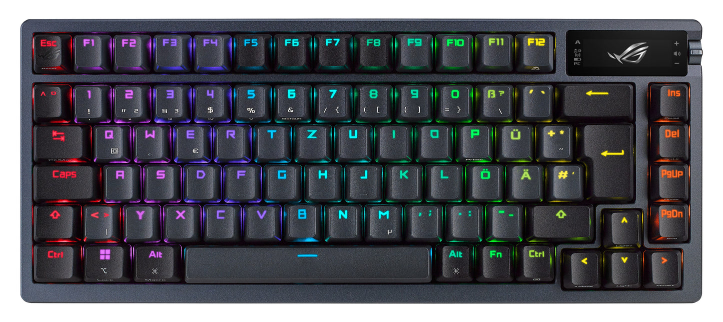 ASUS ROG Azoth - Verkabelt & Kabellos - USB + RF Wireless + Bluetooth - Mechanischer Switch - QWERTY - RGB - LED - Schwarz - Tastatur