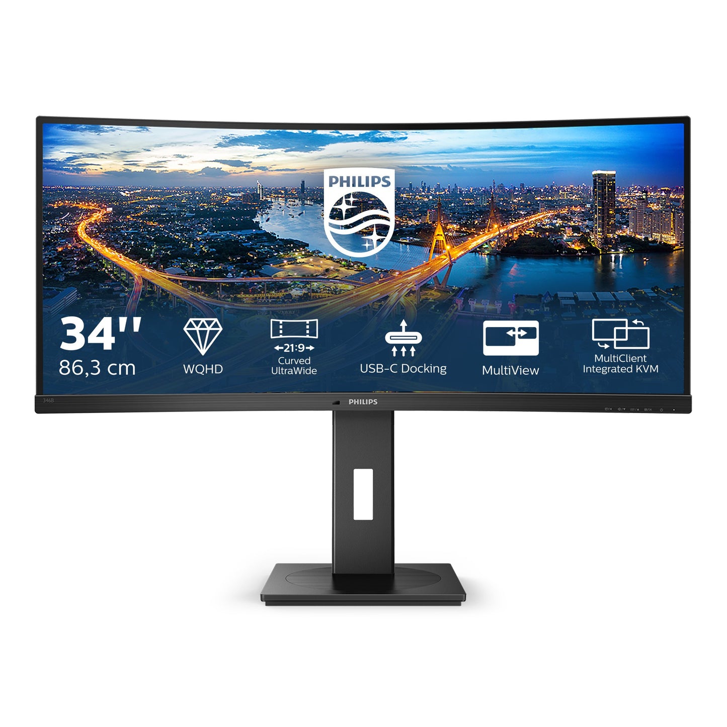 Philips B Line 346B1C/00 - 86,4 cm (34") - 3440 x 1440 Pixel - Quad HD - LCD - 4 ms - Schwarz - Monitor