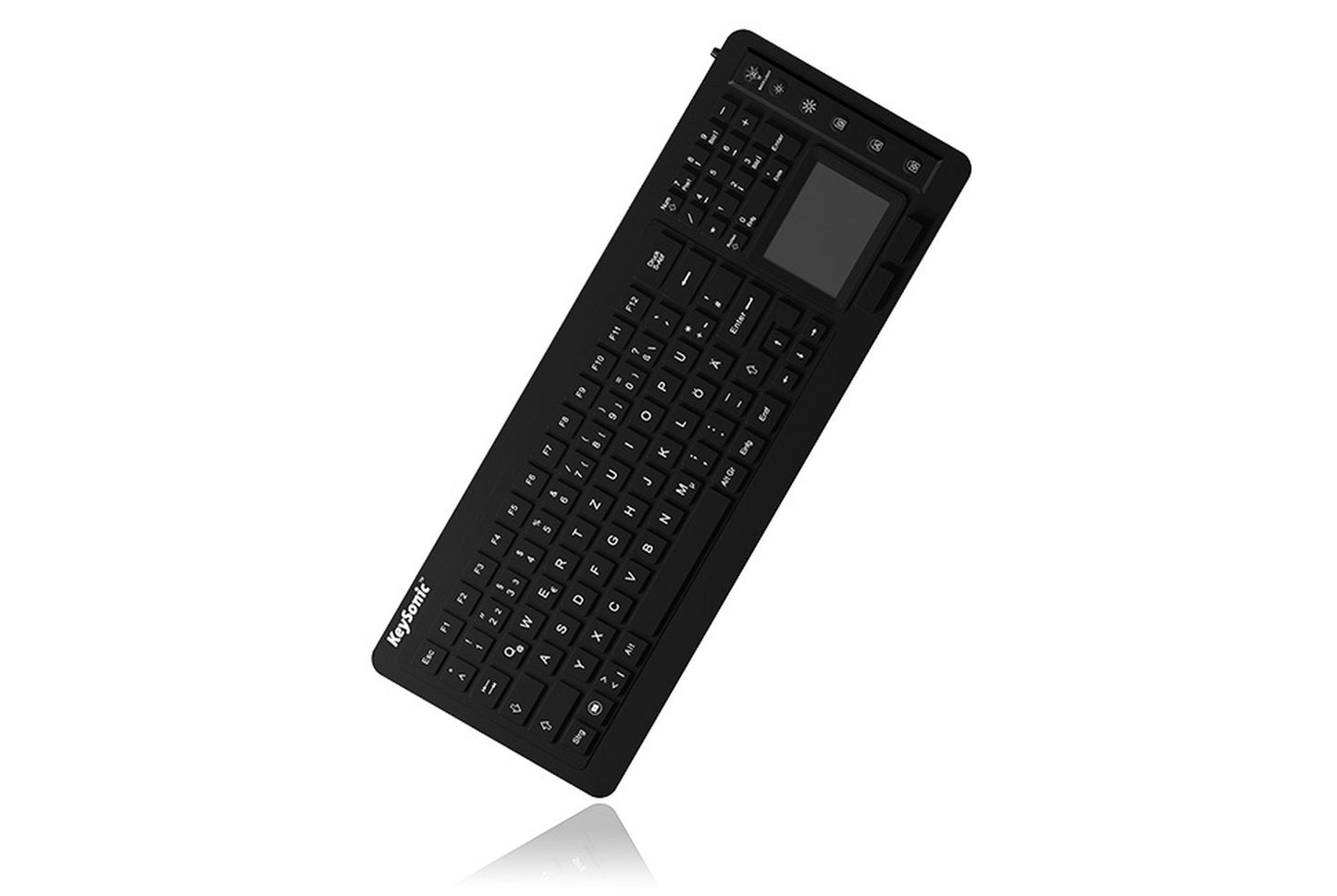 KeySonic KSK - 6231 INEL (DE) Hygienetastatur - Industrietastatur - Beleuchtung - Touchpad - schwarz - 2 Maustasten - USB - Wasserdicht IP68 - Volle Größe (100%) - Kabelgebunden - USB - Membran Key Switch - QWERTZ - Schwarz - Tastatur