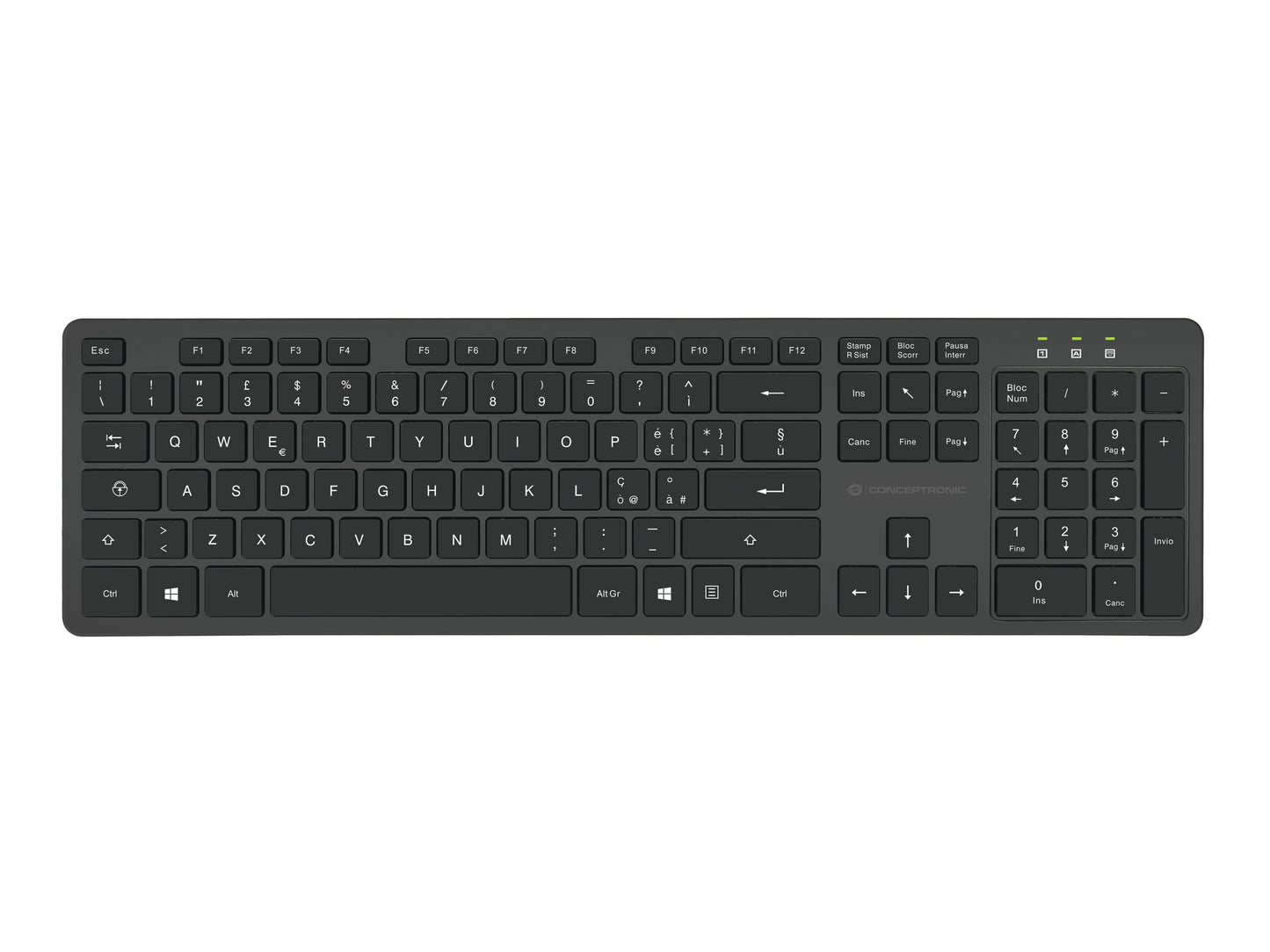 Conceptronic Kabellose Tastatur - und Maus - Kombination - Italienisches Layout - Volle Größe (100%) - Kabellos - RF Wireless - QWERTY - Schwarz - Maus enthalten - Tastatur