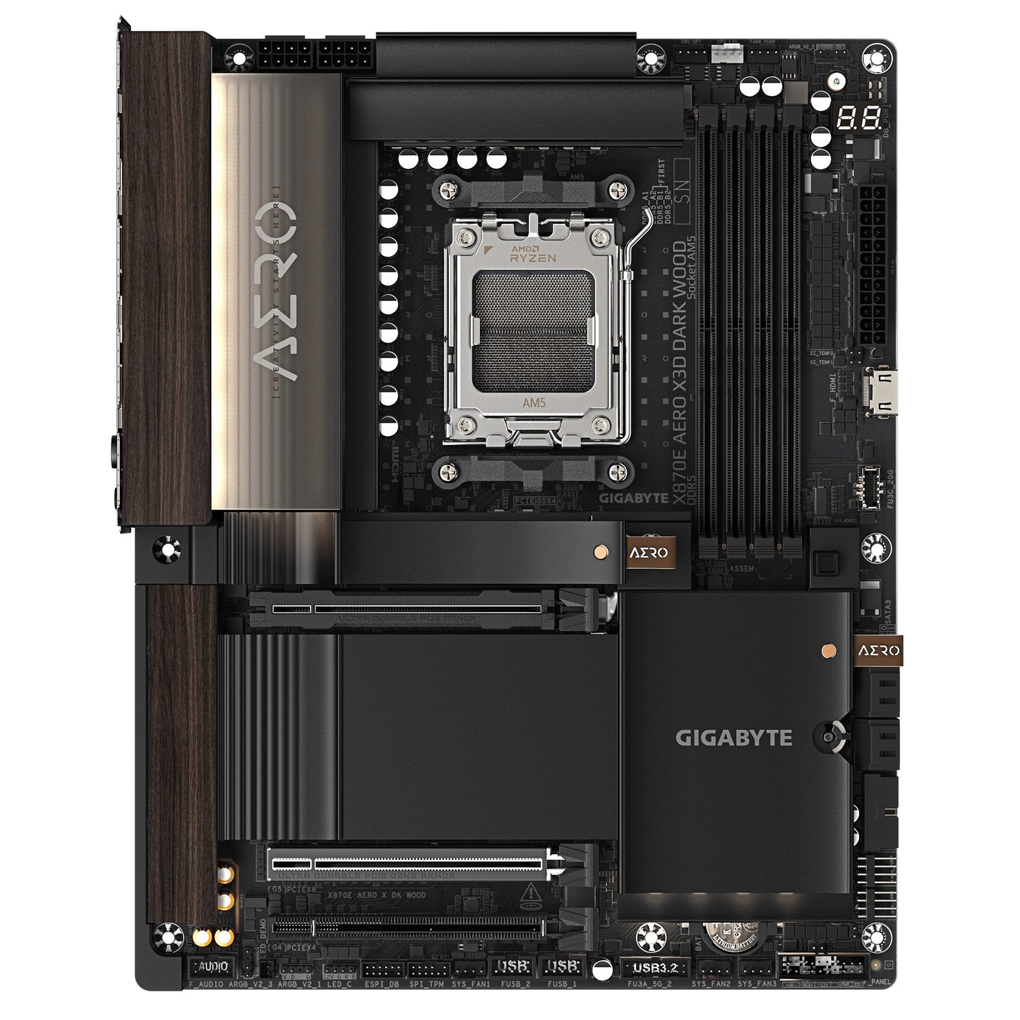 Gigabyte X870E AERO X3D Dark Wood X870 AM5 ATX DDR5 - AMD Sockel AM5 (Ryzen Zen4) - ATX - Mainboard