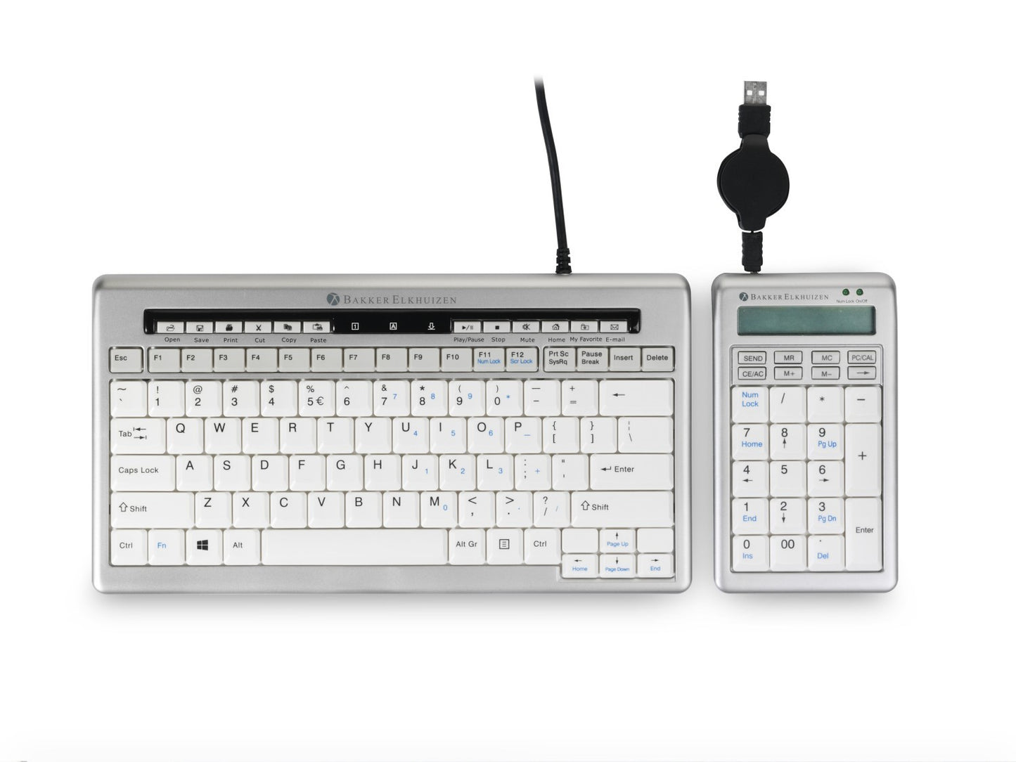 Bakker S - board 840 Numeric Keyboard - USB - PC - 1,2 m - Hellgrau - Weiß - Tastatur
