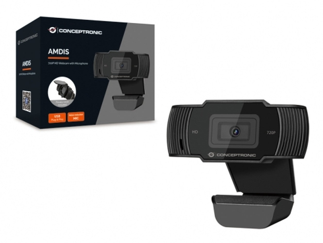 Conceptronic AMDIS 720P HD Webcam with Microphone - 1280 x 720 Pixel - 30 fps - 68° - 68° - 5 V - USB 2.0 - Webcam